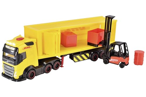 Dickie Toys Volvo DHL Truck FH16 (35 cm) - Spielzeug LKW mit Gabelstapler, Licht & Sound - Großes Kinder LKW Spielzeug ab 3 Jahre, Post-Transporter inkl. Batterien & Zubehör - 203747018