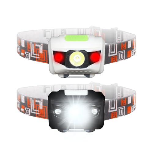 MENCH Headlamp for Kids & Adults,2 Packs Outdoor Camping Hiking Running Head lamp with White & Red Light, IPX4 Waterproof LED Headlight with Adjustable Headband,6 AAA Batteries Included