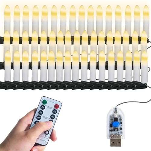 HoldOneLight LED Weihnachtsbaumkerzen mit Clips, 50 LEDs, Warmweiß, 8...