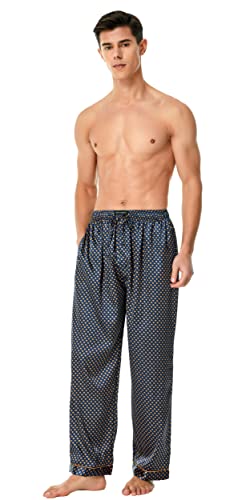 Men's Satin Silk Pajama Pants Long PJ Bottoms, Lounge Sleep Pants with Pockets Pack4