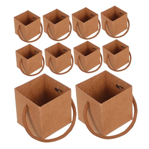 OSALADI 50個 バッグ 付き ハンドル 紙 キャリア バッグ 花 鉢植え 植物 紙 クラフト 手持ち 花束 クラフト 花