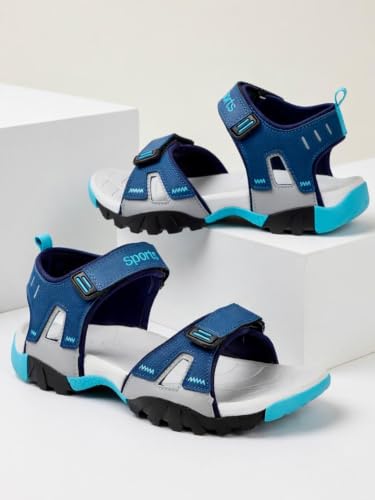 Image of Men's Sports Sandals | Lightweight Outdoor Trekking Sandals | Adjustable Velcro Straps | Cushioned Footbed | Anti-Skid Sole | Comfortable Walking Sandals for Men (Blue /Grey)