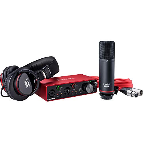 Image of Focusrite Scarlett 2i2 Studio 3rd Gen 2-in, 2-out USB Audio Interface with Microphone & Headphones, Tripod Mic Stand + Boom, Headphone Holder, Pop Filter & 2x XLR Cable Bundle