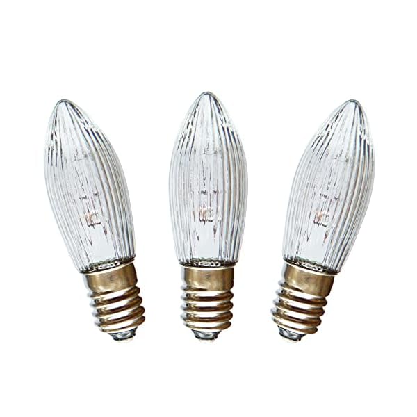 AUSWAHL 8V - 55V - netSells - 3er Set - 14V 3W Topkerze Riffelkerze Spitzschaftkerze - für Schwibbogen u. Lichterketten…