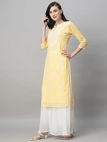Image of RATAN Georgette Straight Lucknowi Chikankari Ethinic Wear Kurta for Women