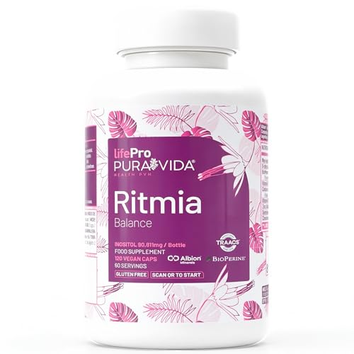 Life Pro Pura Vida Ritmia Inositol 120 vegane Kapseln mit Myo-Inositol und D-Chiro-Inositol, Vitamin D, Folsäure und B12; unterstützt den weiblichen Hormonhaushalt und den Blutzuckerspiegel