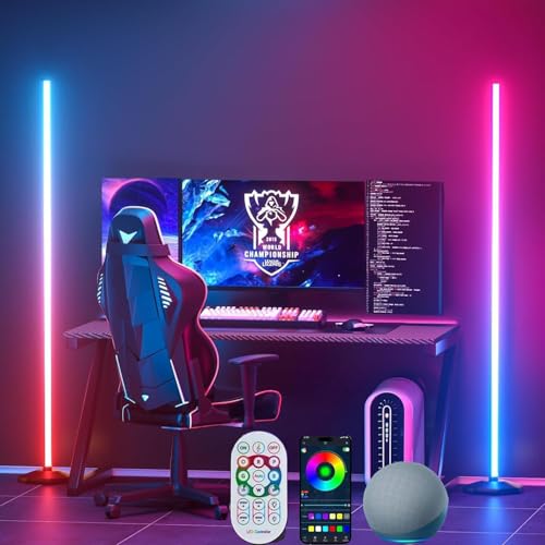 Smart RGB Corner Floor Lamps with Music Sync (2 Pack)