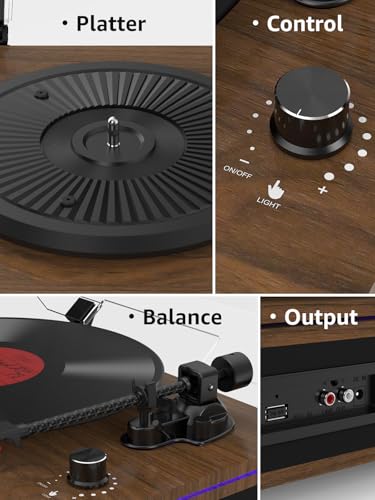 Image of Record Player Turntables for Vinyl Records with Built in Speakers Belt Drive 2-Speed Turntables with Magnetic Cartridge AT-3600L, Support RCA Output, Walnut Brown