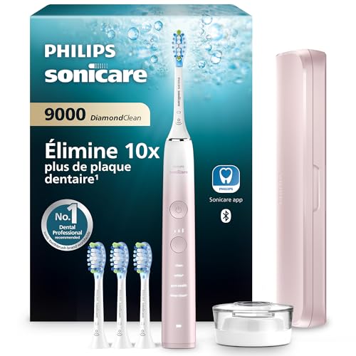 Philips Sonicare DiamondClean 9000 - Brosse à dents électrique avec application, Édition spéciale, capteur de pression, socle de charge, rose, modèle...