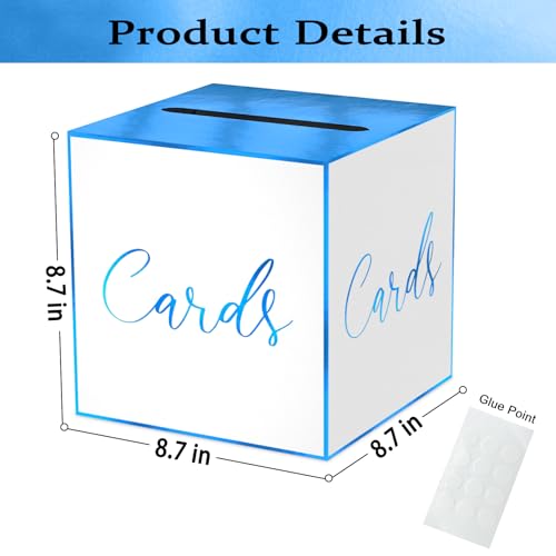 Image of White Card Box for Party, 8.7 inch Blue Foil Gift Cards Receiving Box Holder for Wedding, Bridal Shower, Graduation, Birthday, Retirement, Baby Shower, Anniversaries Party Decorations