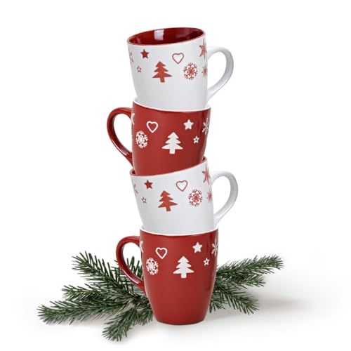 Tassen 4er Set Xmas in rot und weiß – Klassische Keramik...