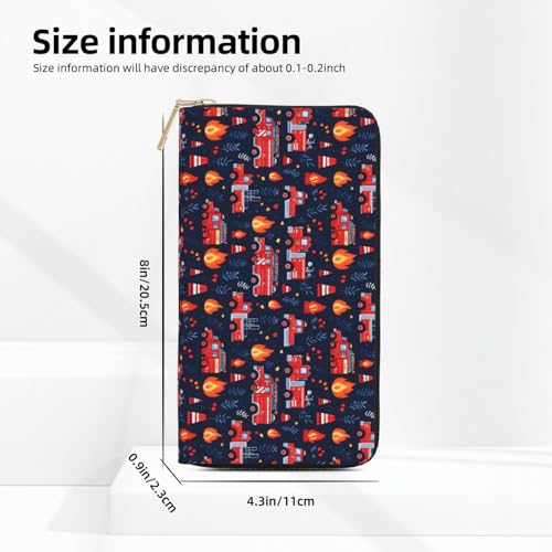 Leather Thin Slim Wallets for Women Men - Fashion Fire Truck Pattern Print Card Wallet Holder with Zipper2