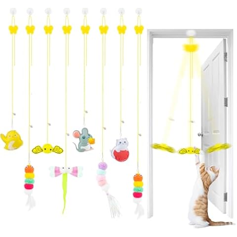 8 PCS Cat Feather Toys Cat Toys Hanging, Interactive Hanging Cat Toy Door Cat Teaser Retractable Door Frame Cat Hunting Toy, Cat Mouse Toy Hanging String Toys for Indoor Kitten Self Play Exercise Cover