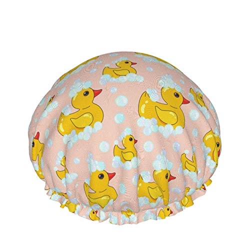 Yellow Duck Shower Cap Women Double Layer Waterproof Bath Cap Eva Lining Design For All Hair Lengths