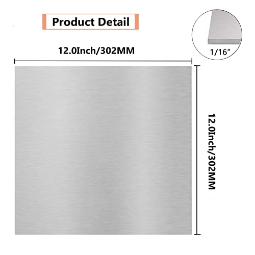 Image of 6061 T651 Aluminum Sheet Metal 12 x 12 x 1 /16(0.06 inch) Inches Thickness Rectangle Metal Plate Covered with Protective Film, Flat Heat Treatable Aluminum Sheet Plate Finely Polished and Deburred, 1.5mm