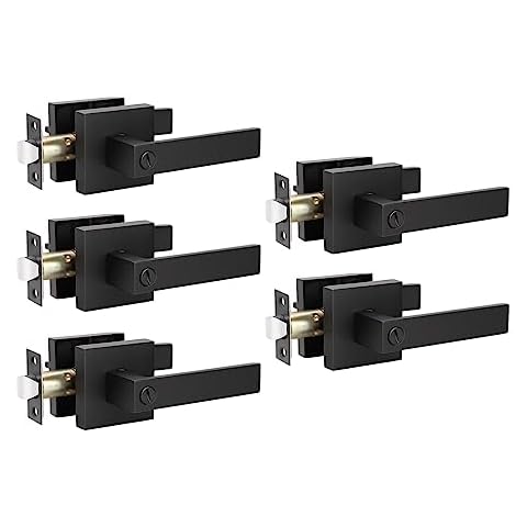 KNOBWELL 5 Pack Matte Black Door Handle Heavy Duty Door Lever Privacy Door Lock Set Door Hardware, Left or Right Handing Door Handles, Interior Door Handle 2.07 lb One Lever Cover