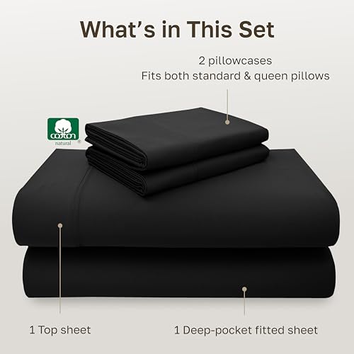 Image of California Design Den Full Sheet Set - Luxury 600 Thread Count Sateen, Natural 100% Cotton Bed Sheets, Fully Elasticized Deep Pockets, Crisp, Cool and Durable Hotel Quality Bedding - Black