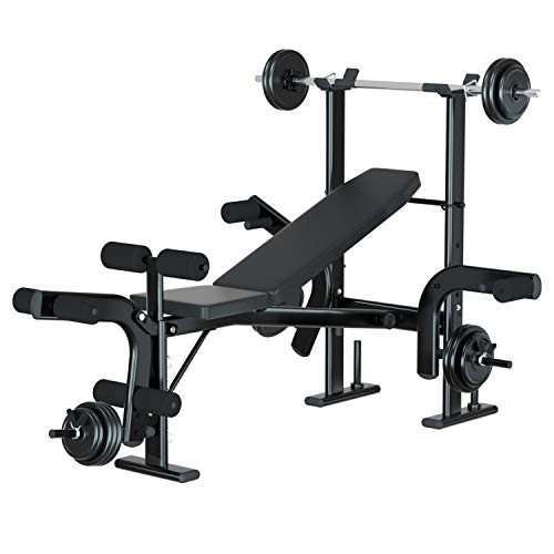 Reliancer Adjustable Multi-Function Foldable Weight Bench and Fitness Barbell Rack Commercial Weight Lifting Support w/Leg Developer Arm Training Equipment Home Gym Full-Body Strength Workout Exercise