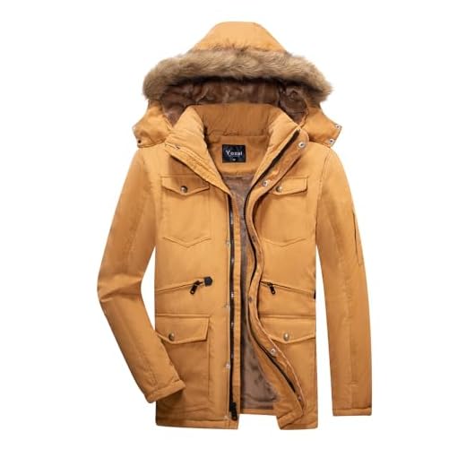 Yozai Men's Winter Coats, Warm Fleece Winter Jackets for Mens Ski Snow Jacket Snowboard Waterproof Jacket Mountain Windbreaker Detachable Hooded Parka Yellow X-Large