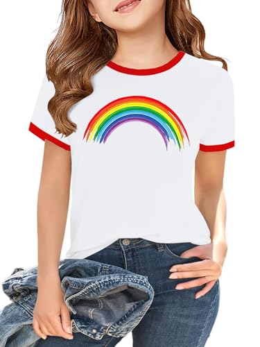 Image of Ithalt Kids Pride Shirts for Girls Boys LGBTQ Tshirt Rainbow Graphic Tee Shirt Litter Girls LGBT Gay Pride Tops 5-14y