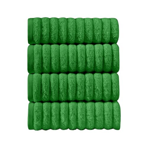 Image of Elegant Comfort Luxury 100% Turkish Cotton Corduroy Ribbed 4 Pack Hand Towel Set 16 x 28 Inch - Absorbent, Super Soft, Quick Dry, Premium Towels for Bathroom, Gym, Spa and Hotel Use, Emerald Green