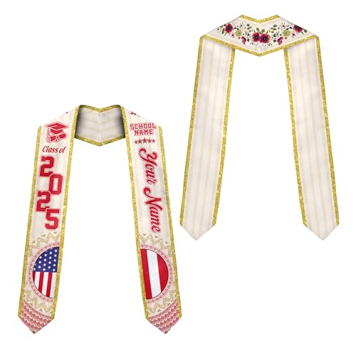 MonkeyVan Custom Peruvians Graduation Sash, Personalized Peru Graduation Stole 2025, Peruvians American Flag Graduation Sash Peru3