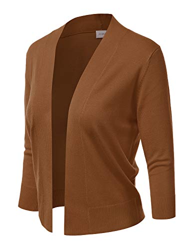 JJ Perfection Casual Crop Open Front Knit Cardigan 3/4 Sleeve Cropped Cardigan Basic Sweater Jacket for Womens with Plus Size2