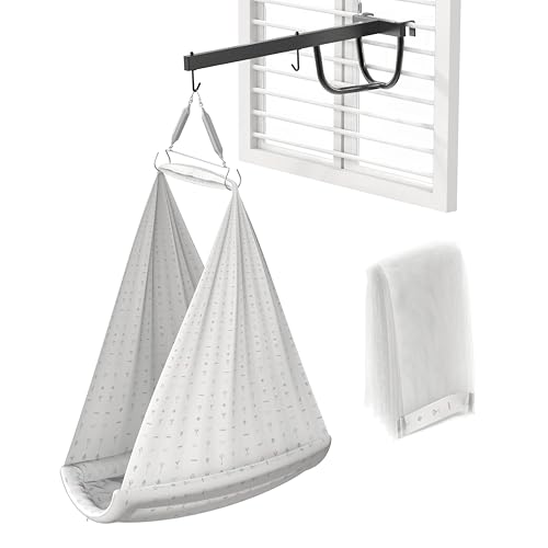 Image of Cherilo Baby Swing Cradle(Jhula) with Mosquito Net, Spring Hanger & Metal Window Cradle Stand - White Abstract - Full Set