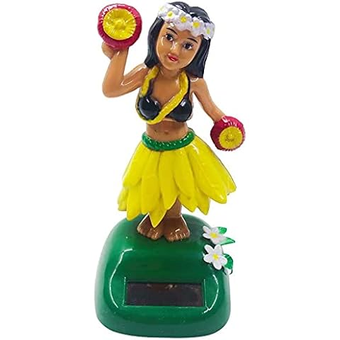 Solar Bobble Shaking Head Dancing Toy Hawaiian Beach Girl Figure Statue Car Dash Board Ornaments for Car Vehicle Decoration - Yellow Cover