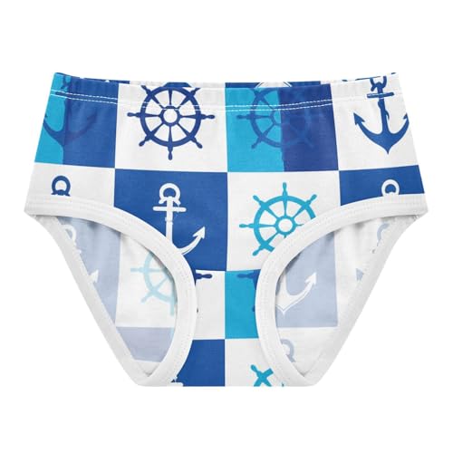 Fun Print Toddler Underwear Custom 2t Cotton Girl Panties Cute Nautical Squares Anchors Blue Kids Briefs Undies