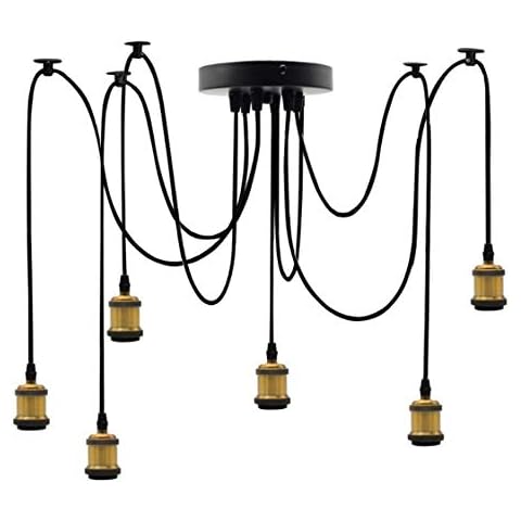 Icole Vintage Industrial 6 Lights Pendant Light E27 Lampholder Ceiling Pendant Light Edison Hanging Light Fixture Cover