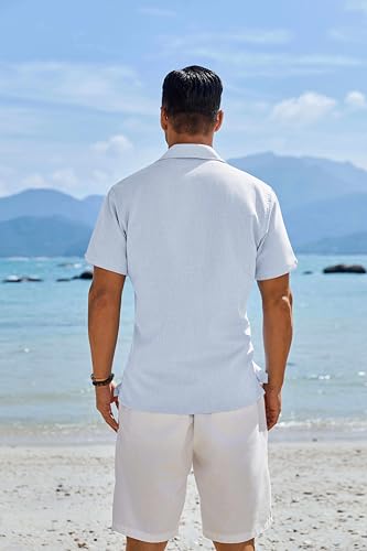 Image of COOFANDY Men's Button Down Shirts Short Sleeve Casual Shirts Summer Beach Linen Shirts with Pocket