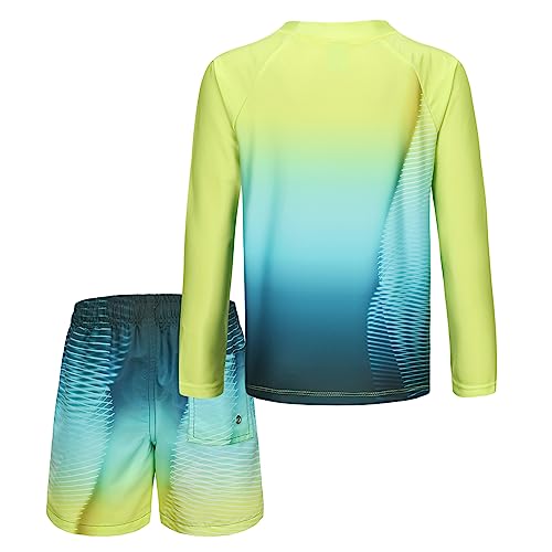 Image of Boys Two Piece Rash Guard Swimsuits Set with Swim Trunk Kids Long Sleeve Bathing Suit Swimwear Set