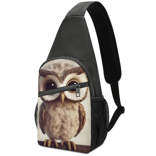 Mochila bandolera Cute Owl blanca para senderismo y uso casual miniatura 1