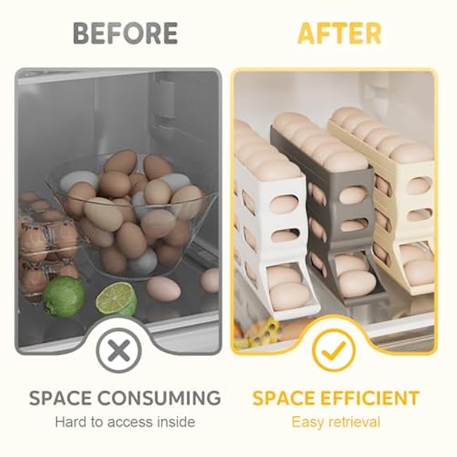 4 Tiers Egg Holder for Fridge, Automatic Rolling Down Egg Holder Egg Tray Stackable Space Egg Rolling Dispenser, 30 Eggs Large Capacity Egg Organizer Storage for Refrigerator, Kitchen (White)