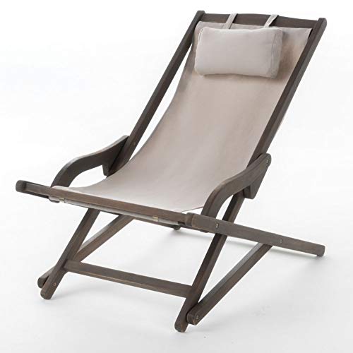 Christopher Knight Home Nikki Outdoor Wood And Canvas Sling Chairs, 2-Pcs Set, Beige #TOP3
