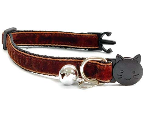 Velvet Cat Collars with Bell, Brown Velvet, Kitten Collar (10cm - 18cm) - Image 2