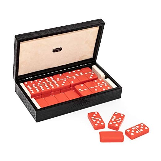 Bello Games Collezioni Franco - Double Six Red Professional Jumbo Size Tournament Dominoes Set with Spinners in a Luxury Genuine Italian Leather Lizard Case