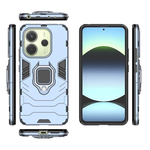 Coque Xiaomi Redmi Note 14 4G antichoc rigide souple bleue avec béquille