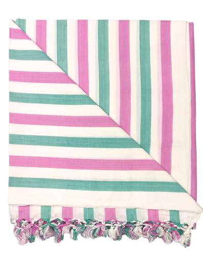 Image of Arvore Bunkaar Pure Handloom 100% Soft Desi Bamboo Viscose Soft Bhagalpuri Andi Chadar /Summer Blanket /Khes /Top Sheet /AC Blanket /Odhne wali Chadar (Pink White Green, Striped, 1, Bhagalpuri Chadar)