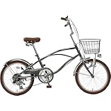 【完全組立済配送】TOP ONE（トップワン） 20インチ ビーチクルーザー ミニベロ 小径車 外装6段ギア付 カゴ 鍵 ライト付き CC206-V (ガンメタ)