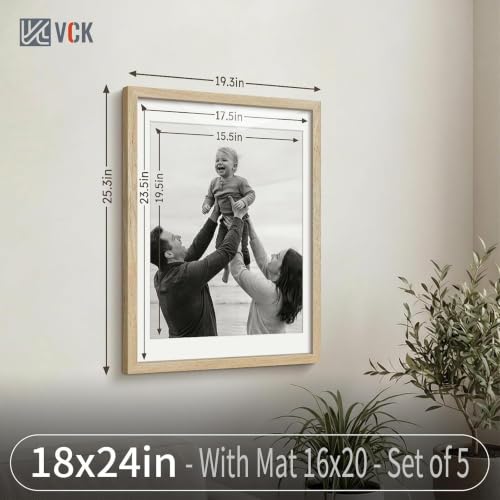 Image of VCK 18x24 Poster Frame 5 Pack, Natural Wood, 16x20 Mat, for Gallery Wall