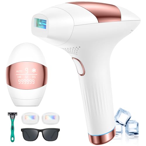 Depiladora Luz Pulsada de Hielo, Depiladora Láser 999,999 Flashes con 9 niveles, IPL Depiladora Luz Pulsada 3 Funciones [HR/SC/RA] para Mujer y Hombre, Jersey, Cuerpo, Axilas