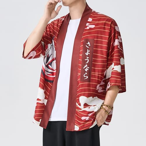 Image of PRIJOUHE Men's Japanese Kimono Cardigan Jackets Casual Long Sleeve Open Front Coat Lightweight Yukata Outwear