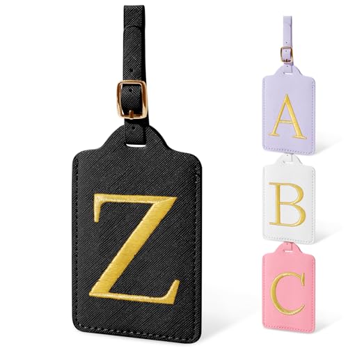 Image of Personalized Initial Letter Luggage Tags for Suitcases,Suitcase Identifier Baggage Tag,Cute Travel Luggage Tags,Best Gift Wedding Birthday for Couples Honeymoon Friend Family Vacation(Black Z)