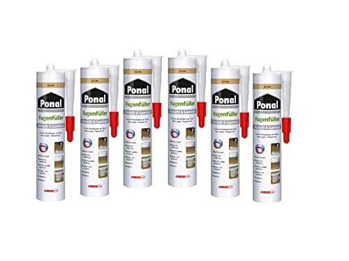 Ponal Parkett & Laminat Fugenfüller Eiche, elastische Fugenmasse für Anschluss- und Dehnungsfugen, lösemittel-, wasser- und silikonfreie Dichtmasse, 6x280ml Kartusche
