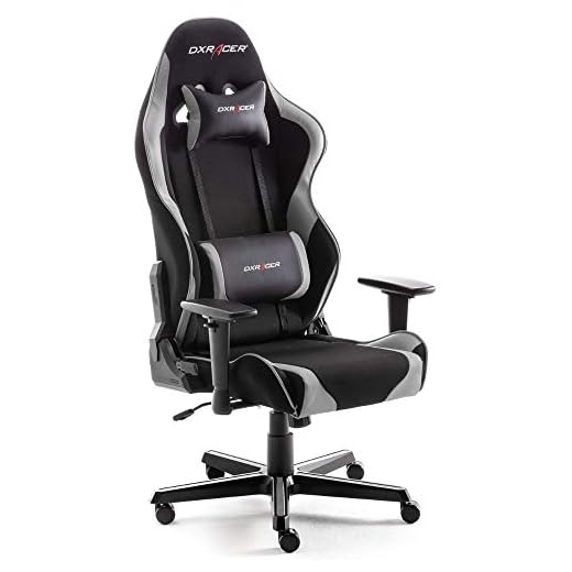Robas Lund DX Racer OH/VD08/NG V2 spelstol/kontors-/skrivbordsstol, med gungfunktion spelstol höjdjusterbar snurrstol PC stol ergonomisk chefstol, svartgrå