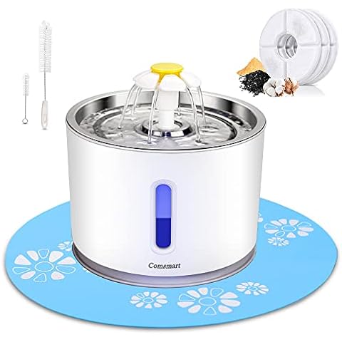 BLOSSOMLIFE Comsmart Cat Water Fountain, 81oz/2.4L LED Pet Fountain Stainless Steel Automatic Drinking Water Dispenser for Cats, Dogs, Other Pets Cover
