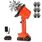 21V Electric Garden Rotavator, Cordless Mini Tiller Cultivator with 2 * Batteries & Long Pole, 10cm Tilling Depth and 10cm Working Width Electric Rotavator for Gardening, Lawn, Greenhouse A