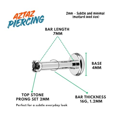 Image of Titanium G23 Internally Threaded CZ Earring - High Polish 16G for Ear, Helix, Tragus, Nose & Lip - Hypoallergenic 4 mm Flat Back with Clear, Pink, Black tops in 7mm and 8mm Length - SOLD AS ONE PIECE